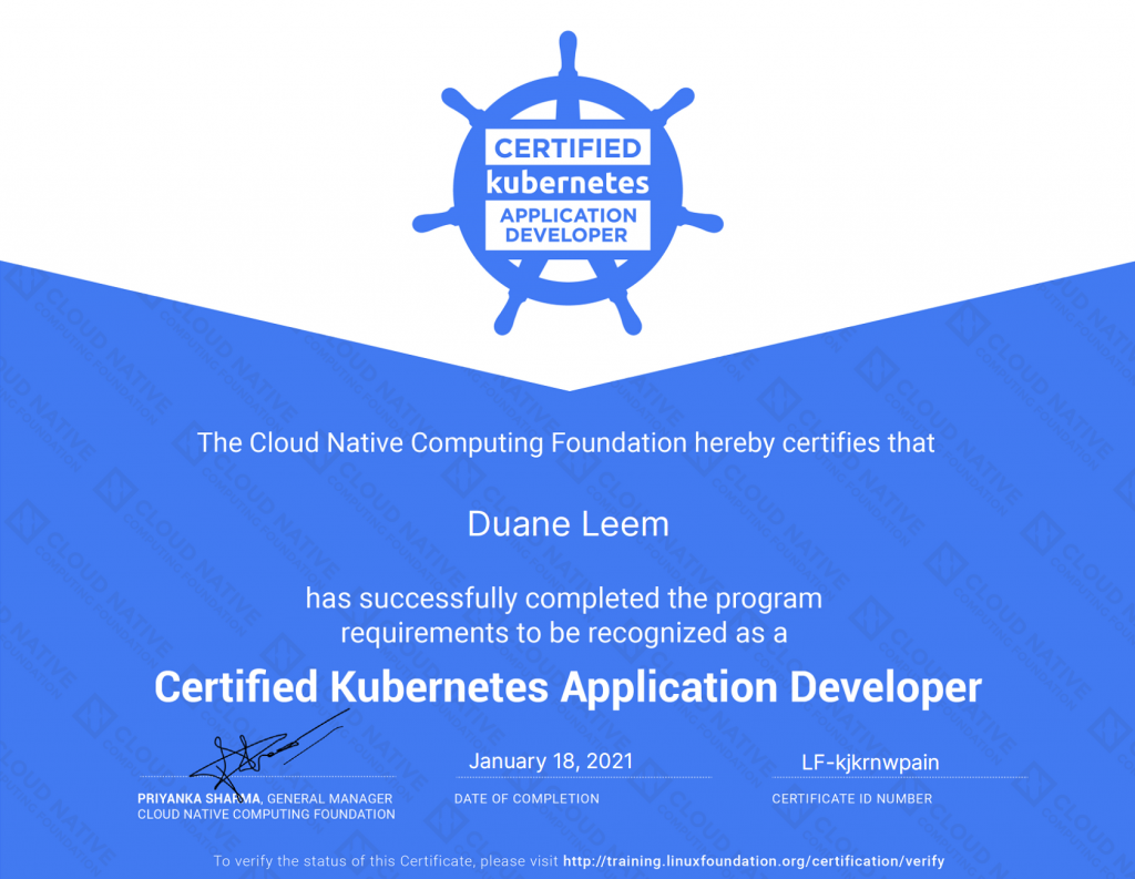 Certified Kubernetes Application Developer - Duane Leem