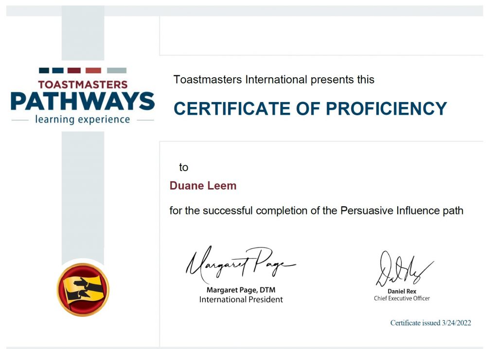 Persuasive Influence - Certificate of Proficiency