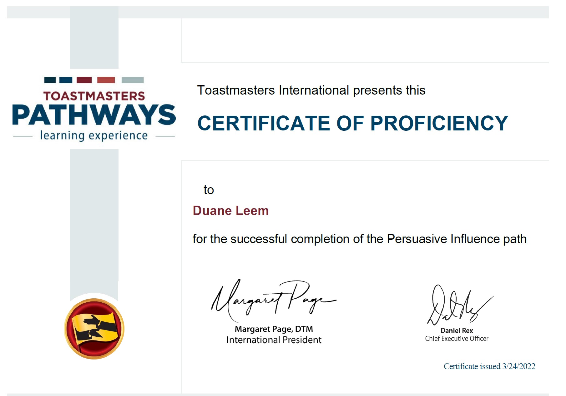 Persuasive Influence - Certificate of Proficiency